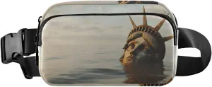 Wreckage Statue Of Liberty Fanny Pack Water Resistant Waist Pack Sling Bag Purse for Women Men Travel Hiking