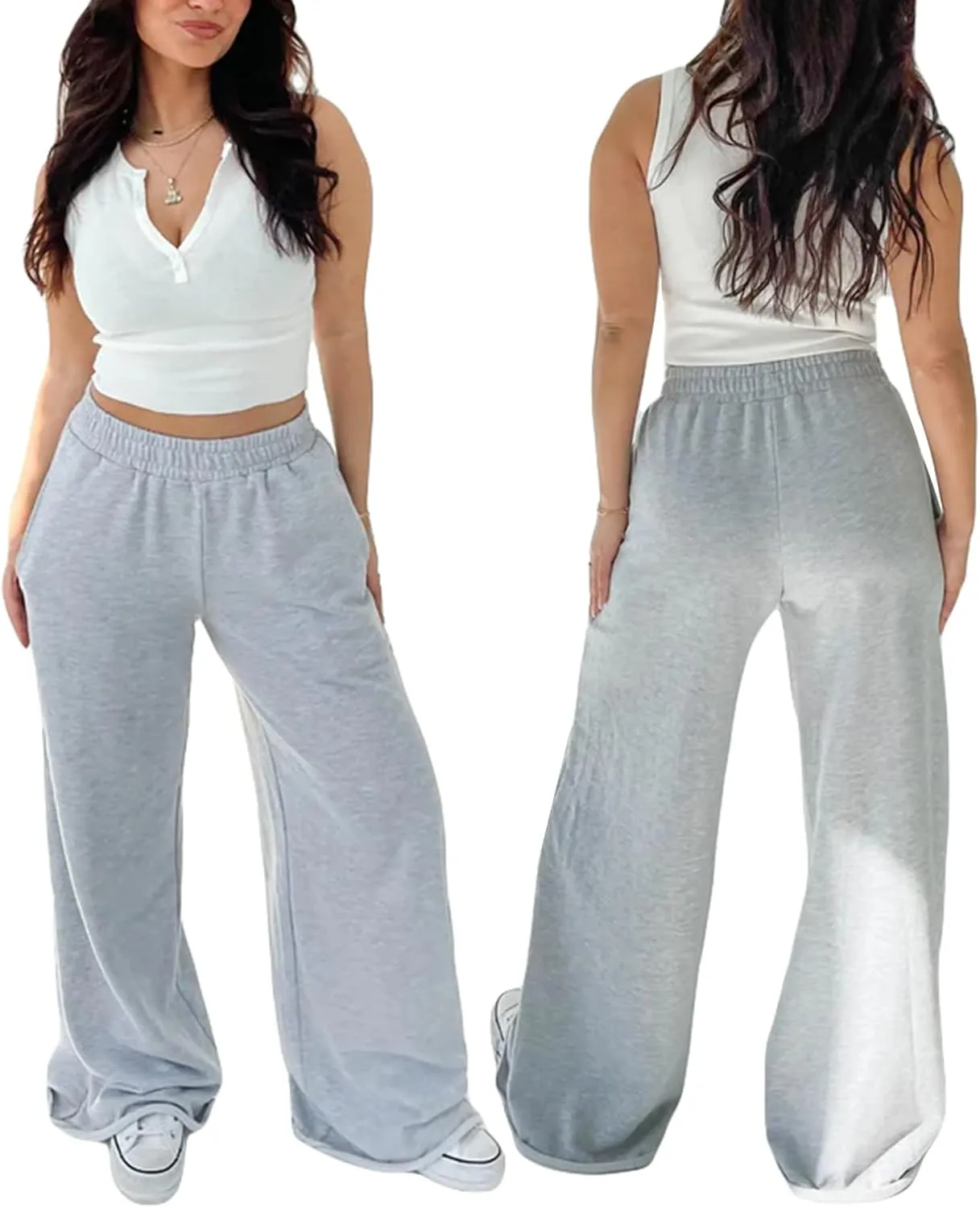 XBTCLXEBCO Womens Wide Leg Sweatpants Elastic High Waist Straight Leg Jogger Pants Teen Girls Baggy Workout Lounge Trousers