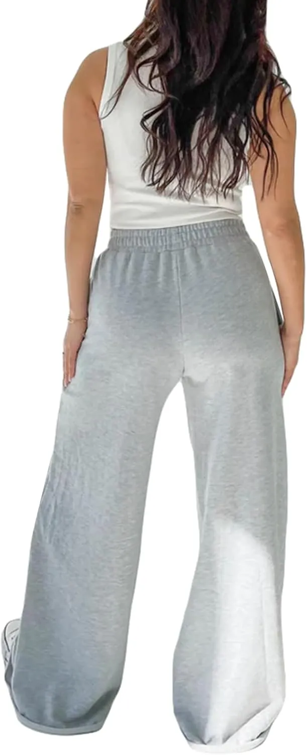 XBTCLXEBCO Womens Wide Leg Sweatpants Elastic High Waist Straight Leg Jogger Pants Teen Girls Baggy Workout Lounge Trousers