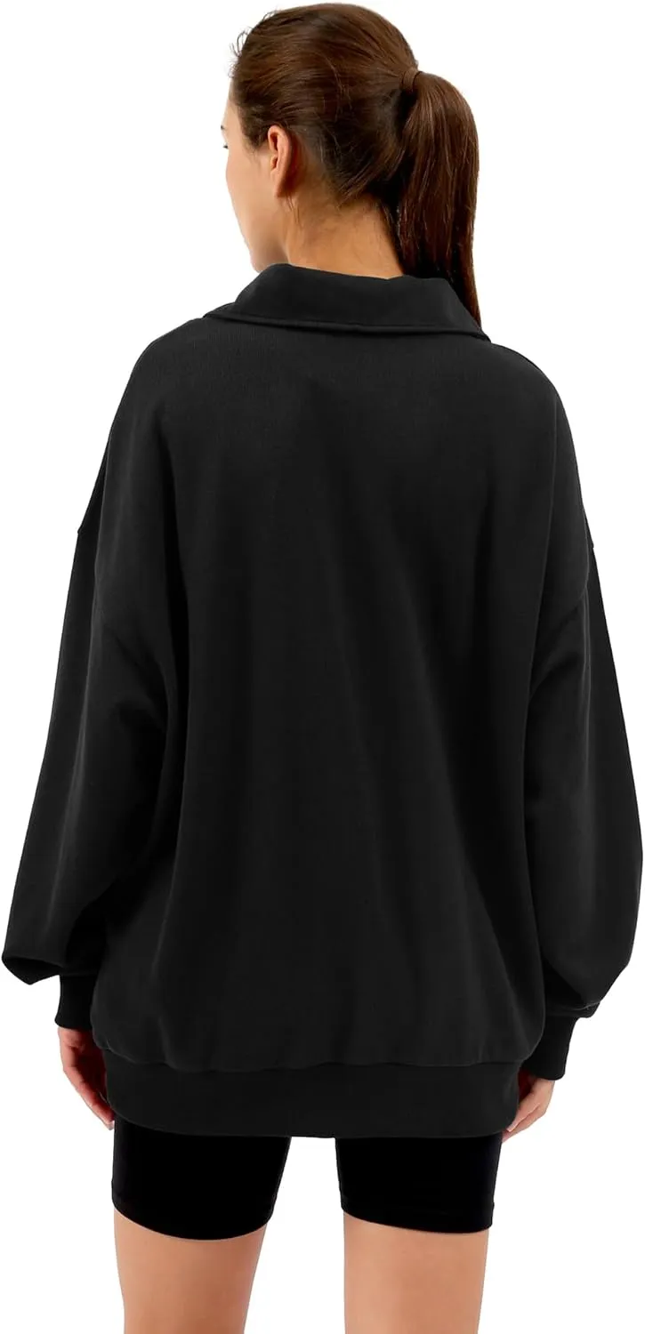 Xintianji Womens 1/4 Zip Pullover Sweatshirts Long Sleeve Drop Shoulder Half Hoodies Fall Oversized Sweater with side pockets