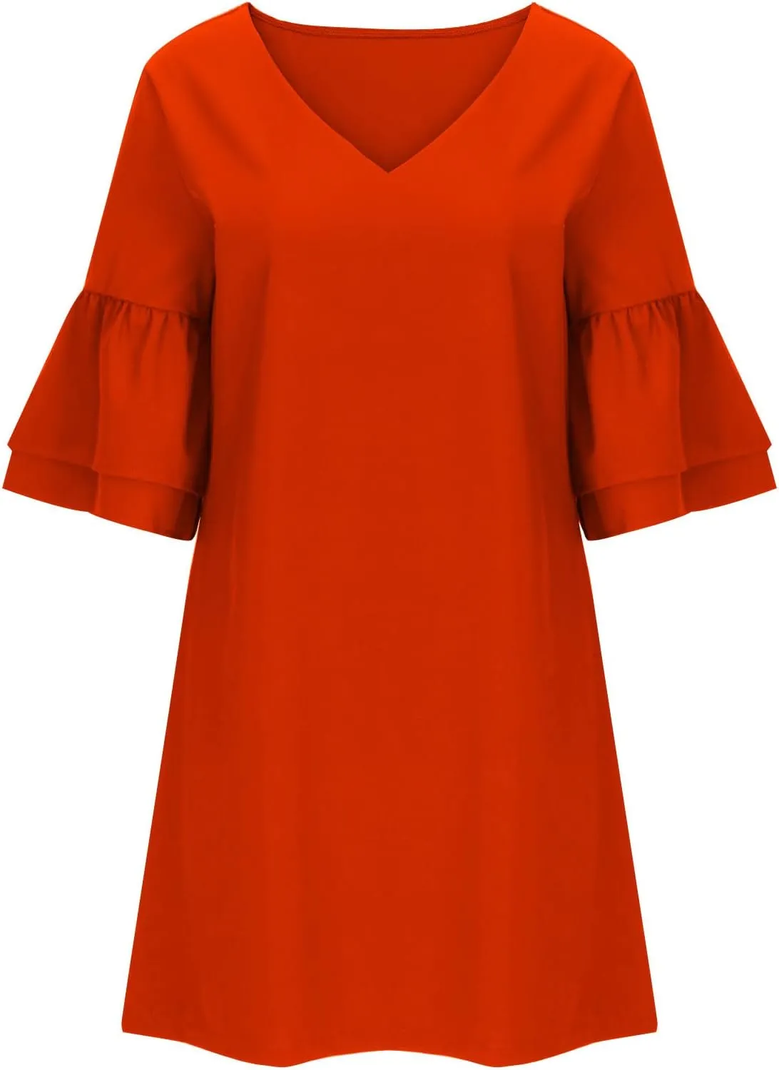 XUNRYAN Women's Summer 2023 Casual V Neck Tiered Ruffle Babydoll Dress Short Sleeve A-Line Flowy Mini Tunic Beach Dress