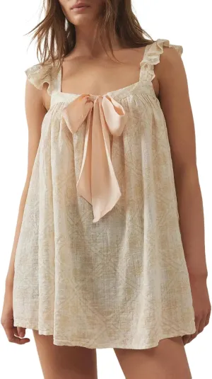 Y2k Women Bow Tie Front Mini Dress Ruffle Flying Sleeve Squared Neck Loose Flowy Babydoll Short Dresses Summer