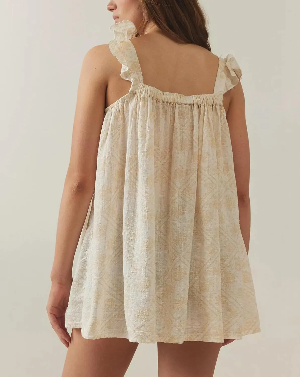 Y2k Women Bow Tie Front Mini Dress Ruffle Flying Sleeve Squared Neck Loose Flowy Babydoll Short Dresses Summer