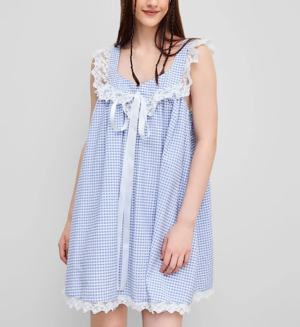 Y2k Women Bow Tie Front Mini Dress Ruffle Flying Sleeve Squared Neck Loose Flowy Babydoll Short Dresses Summer
