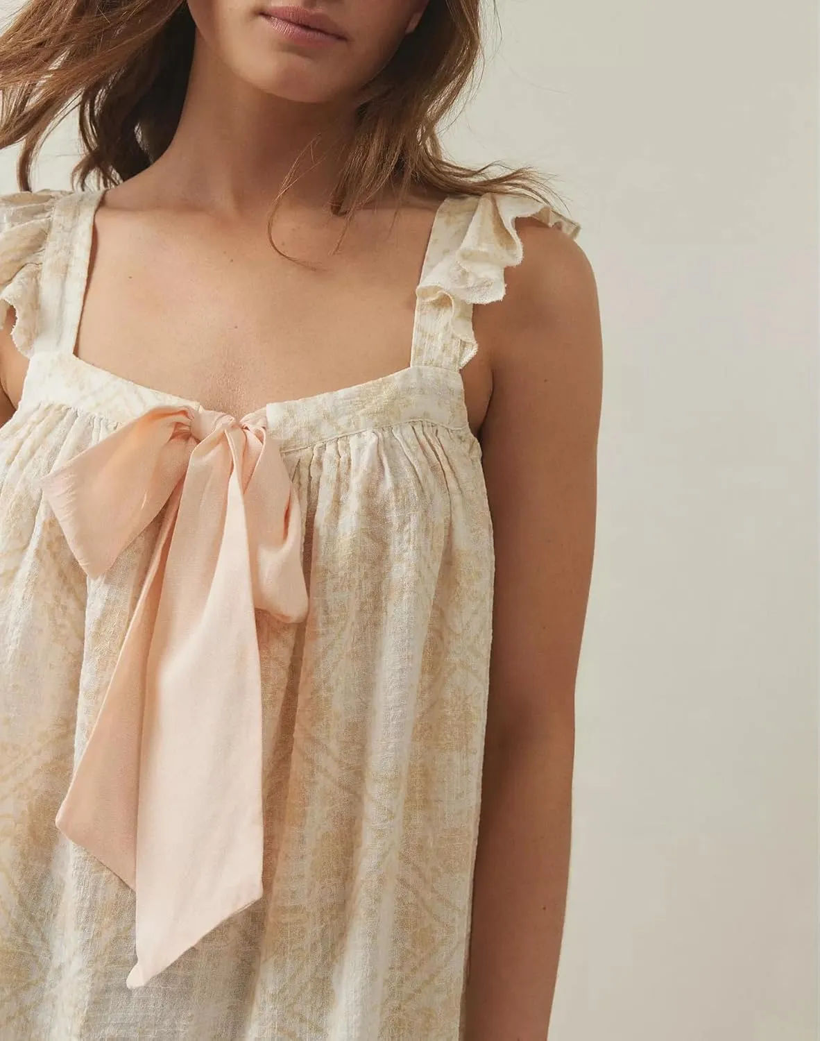 Y2k Women Bow Tie Front Mini Dress Ruffle Flying Sleeve Squared Neck Loose Flowy Babydoll Short Dresses Summer