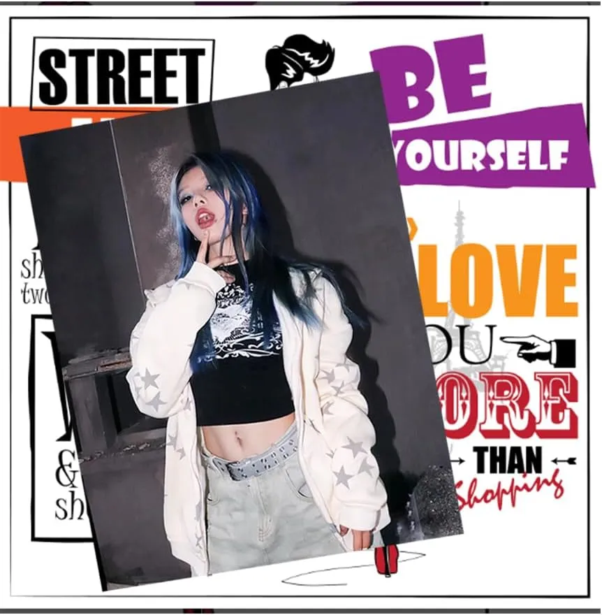 yamerbo Vintage Y2K Clothes Emo Zip Up Hoodie Long Sleeve Oversized Hooded Sweatshirt Harajuku Aesthetic Streetwear Jacket