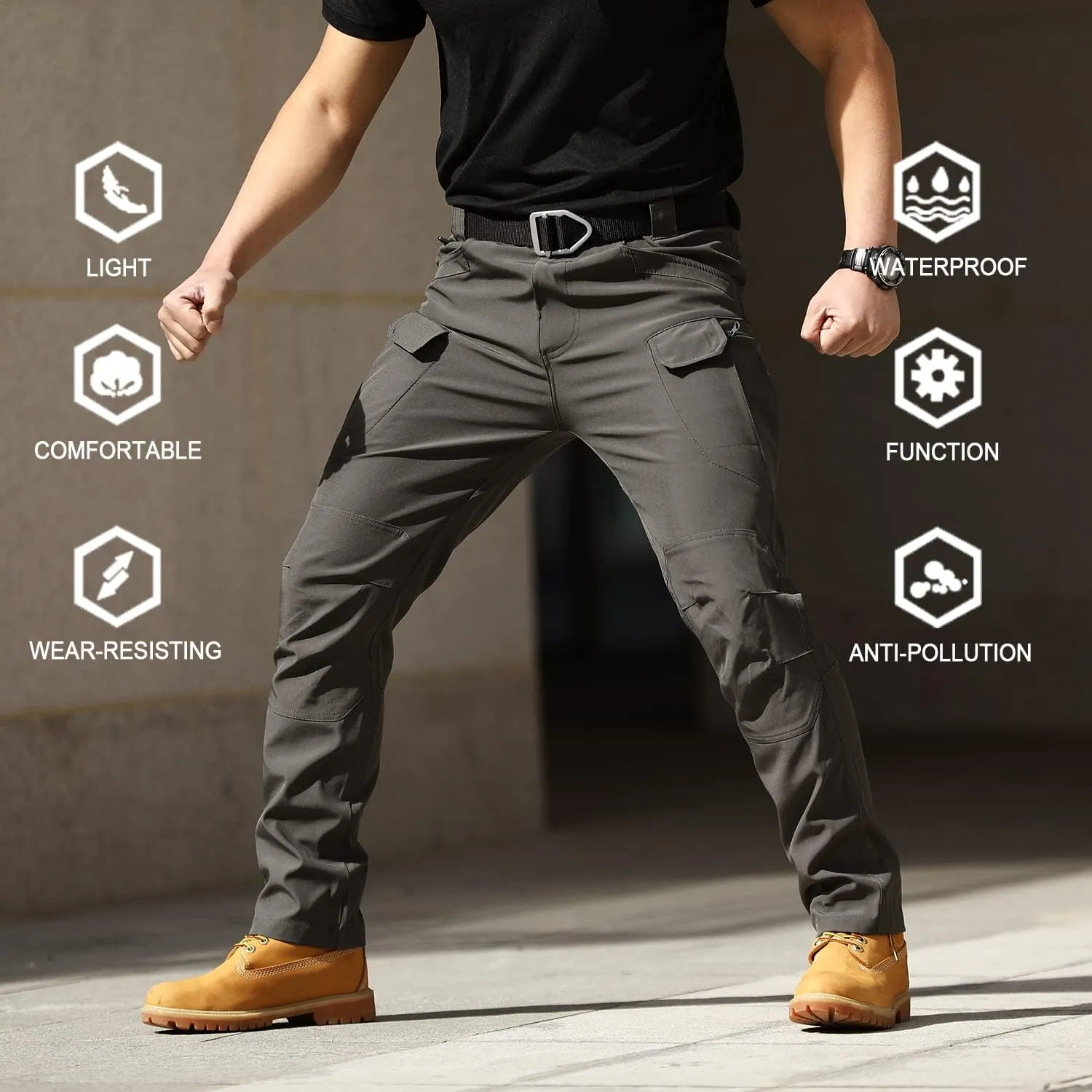 YAXHWIV Men's Flex Ripstop Tactical Pants Lightweight Hiking Casual Cargo Pants Multi Pockets Water Resistant(No Belt)