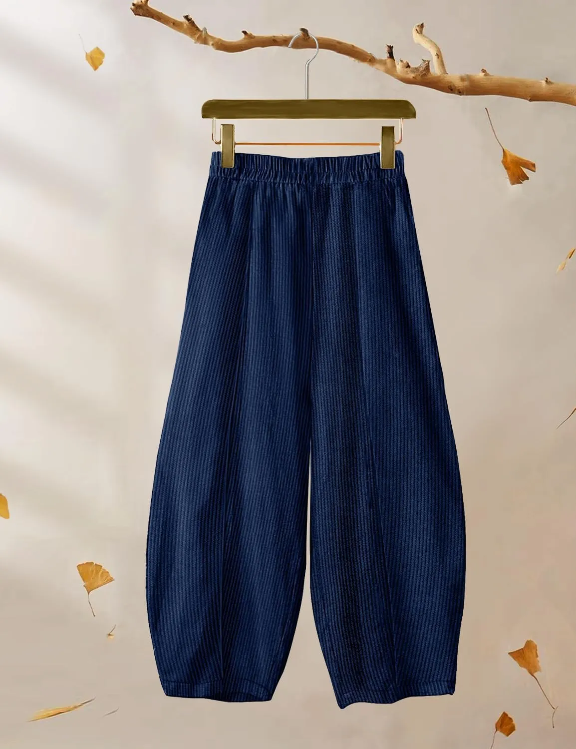 YESNO Women's Corduroy Lantern Pants Baggy Casual Loose Elastic Waist Long Trousers with Pockets PCI
