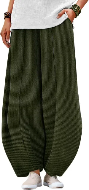 YESNO Women's Corduroy Lantern Pants Baggy Casual Loose Elastic Waist Long Trousers with Pockets PCI