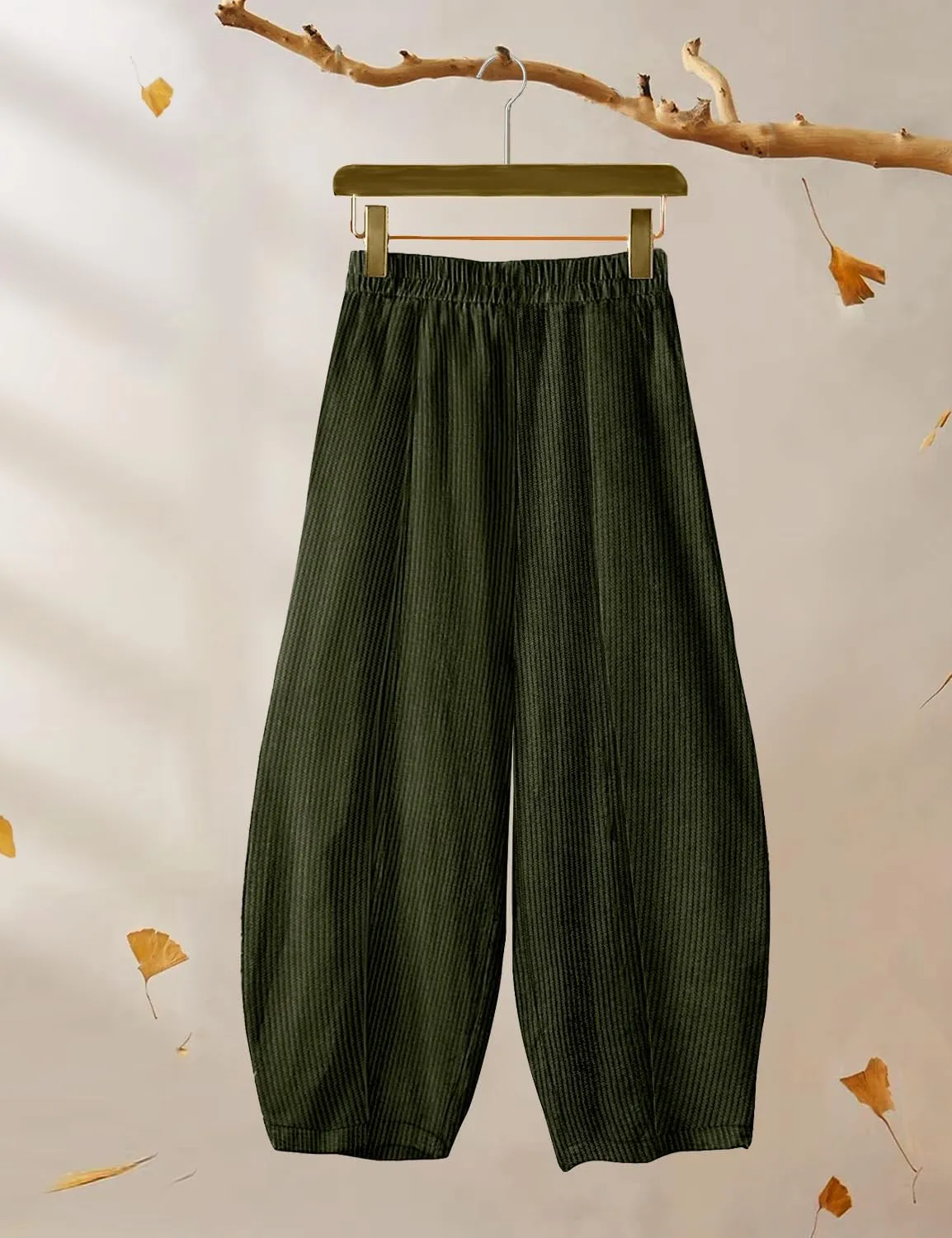 YESNO Women's Corduroy Lantern Pants Baggy Casual Loose Elastic Waist Long Trousers with Pockets PCI