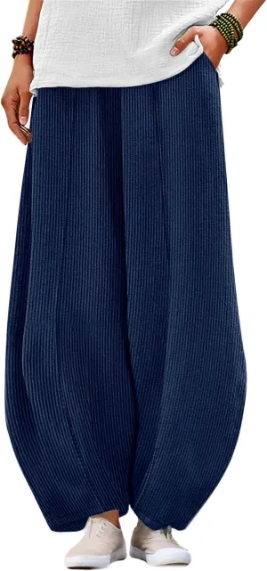 YESNO Women's Corduroy Lantern Pants Baggy Casual Loose Elastic Waist Long Trousers with Pockets PCI