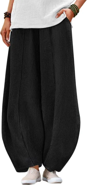 YESNO Women's Corduroy Lantern Pants Baggy Casual Loose Elastic Waist Long Trousers with Pockets PCI