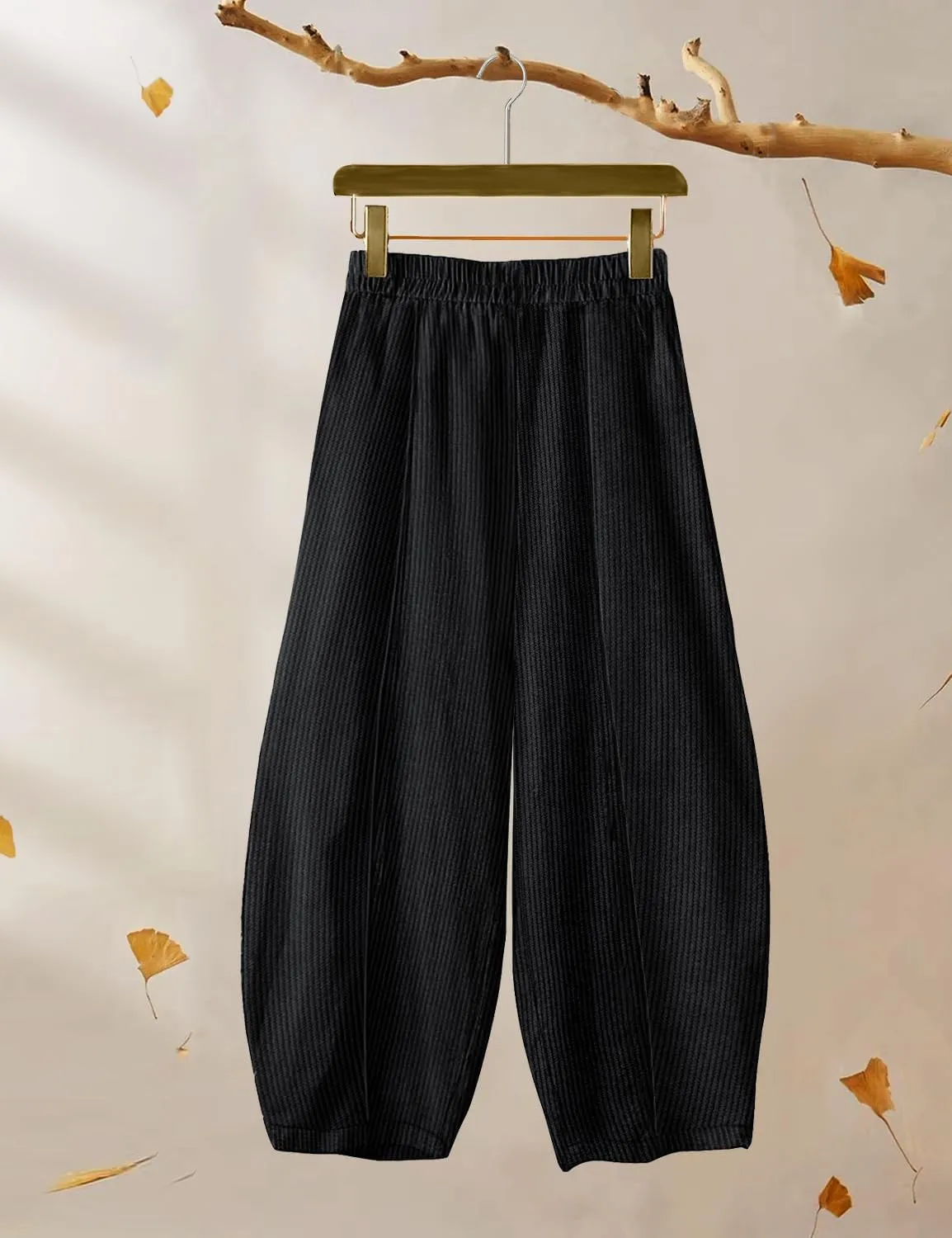 YESNO Women's Corduroy Lantern Pants Baggy Casual Loose Elastic Waist Long Trousers with Pockets PCI