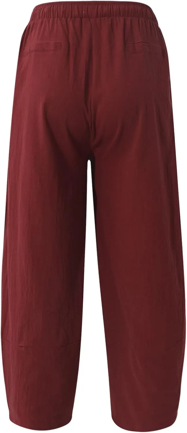 Ymosrh Mens Jeans Solid Color Linen Harem Pants Cotton Casual Trousers Wide Leg Pants Chino for Men