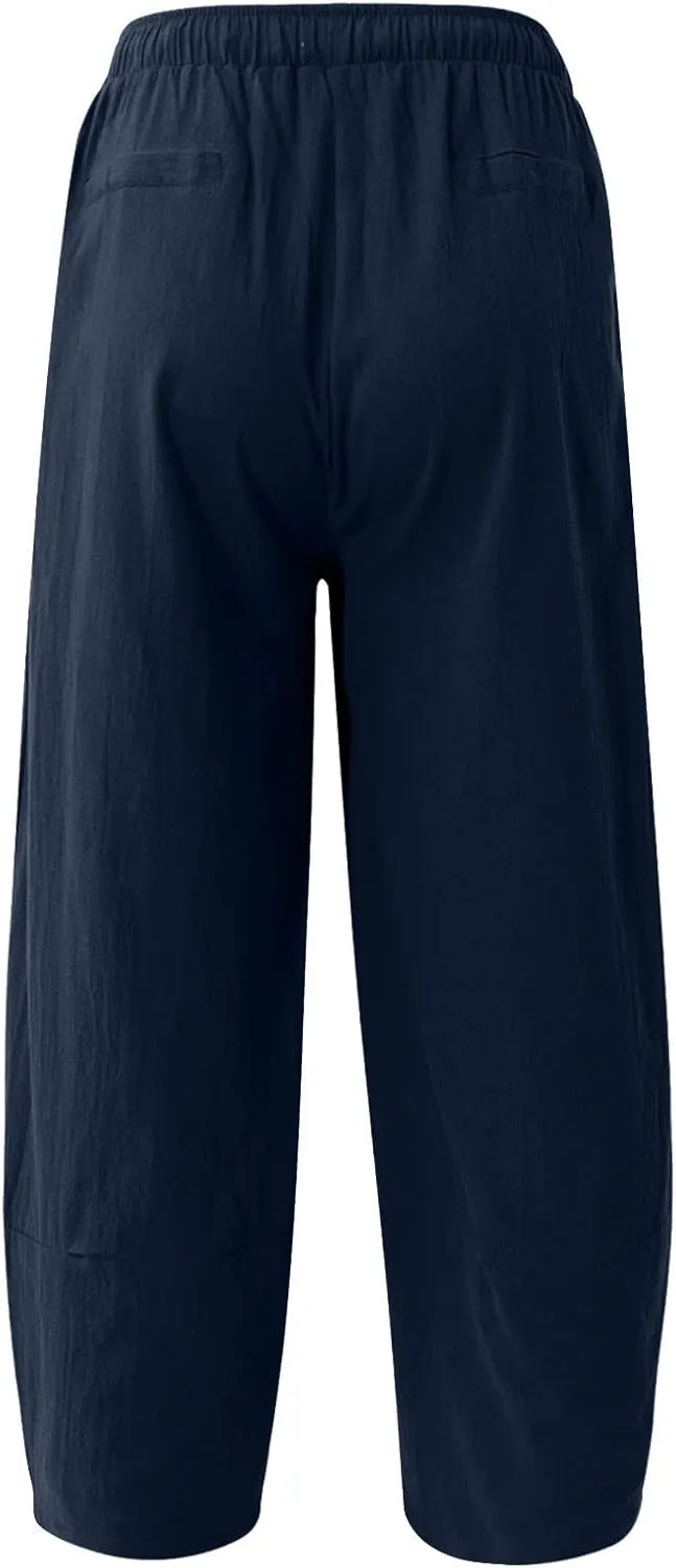 Ymosrh Mens Jeans Solid Color Linen Harem Pants Cotton Casual Trousers Wide Leg Pants Chino for Men
