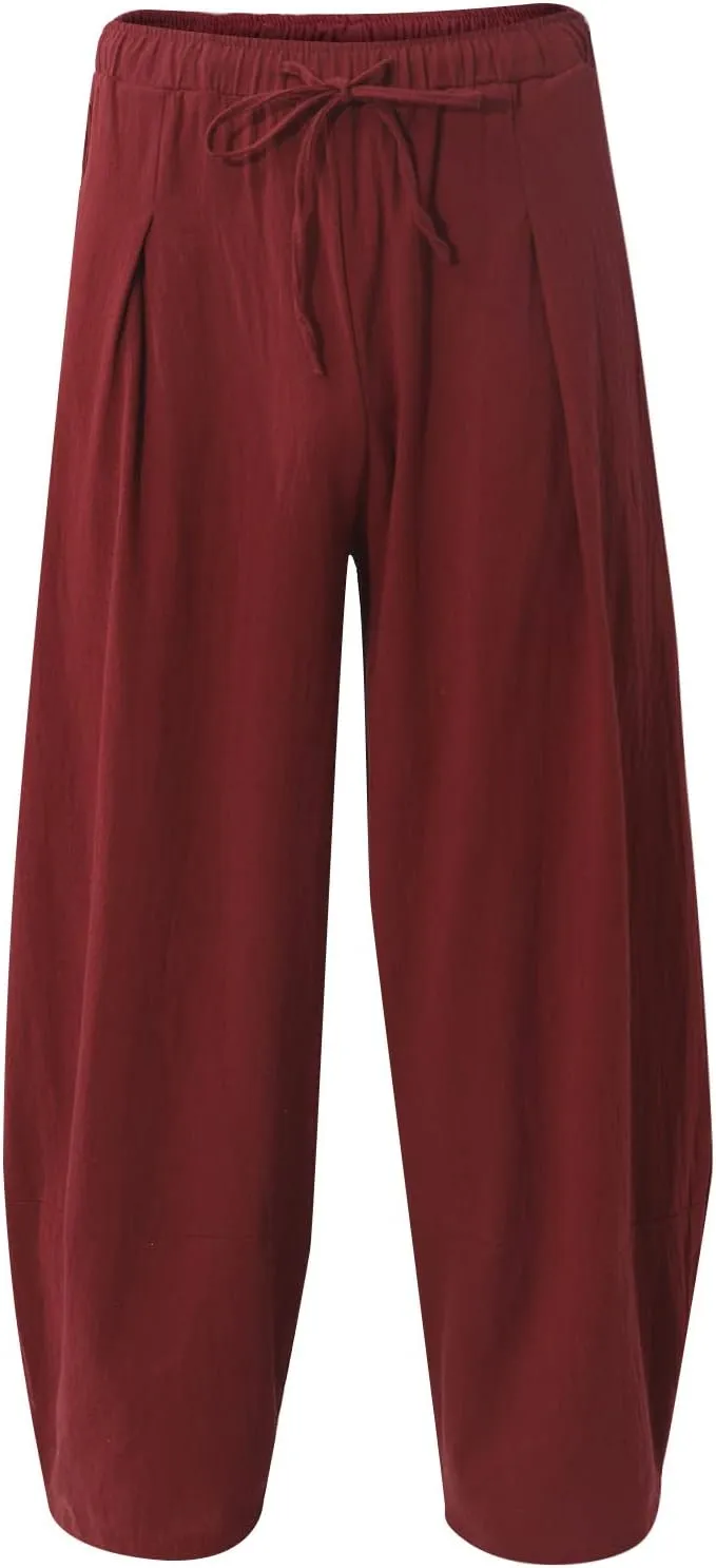 Ymosrh Mens Jeans Solid Color Linen Harem Pants Cotton Casual Trousers Wide Leg Pants Chino for Men