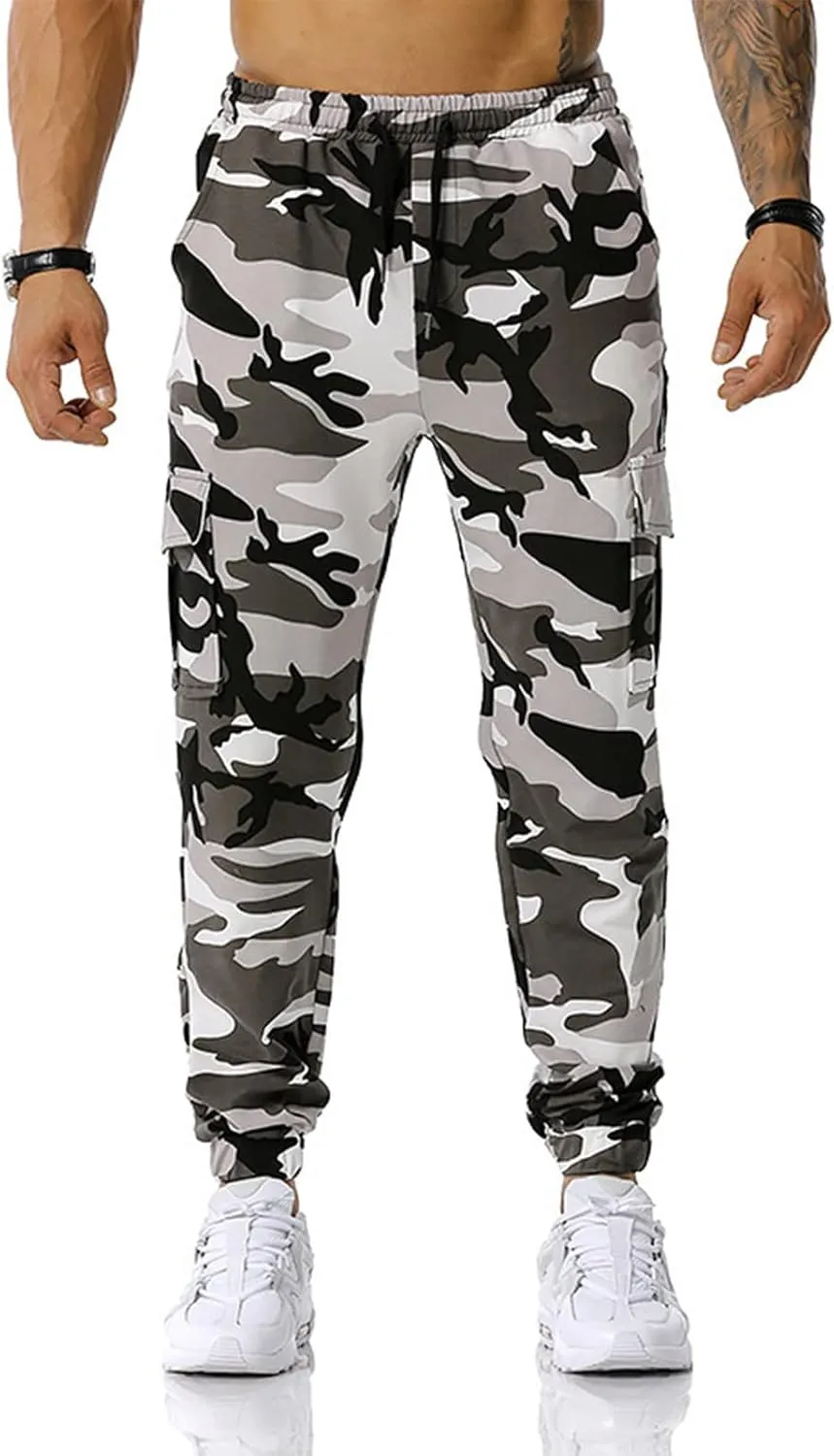 Ymosrh Men's Stretch Athletic Joggers - Solid Color Cargo Pants Sweatpants Trousers Casual Long Pants