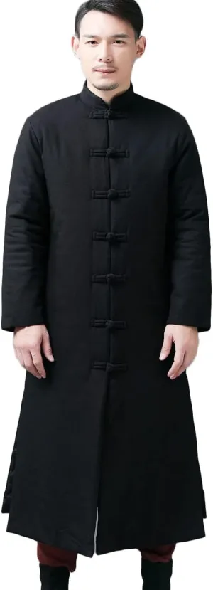 Ystylee Men's Winter Warm Parka Outwear Long Jacket Thick Quilted Traditional Chinese Tang Suit Style Overcoat