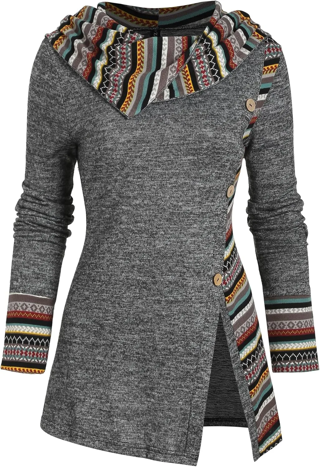 ZAFUL Women's Hoodies Long Sleeve Cowl Neck Button Hooded Shirts Knit Tops 2024 Fall Outfits Casual Boho Pullover Sweatshirt