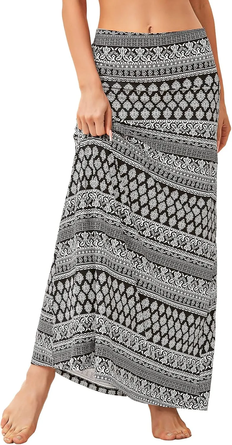 Zando Long Skirts for Women Trendy Dresses High Waisted Maxi Skirt Casual Workout Stretchy Flared Flower Skirt for Girls