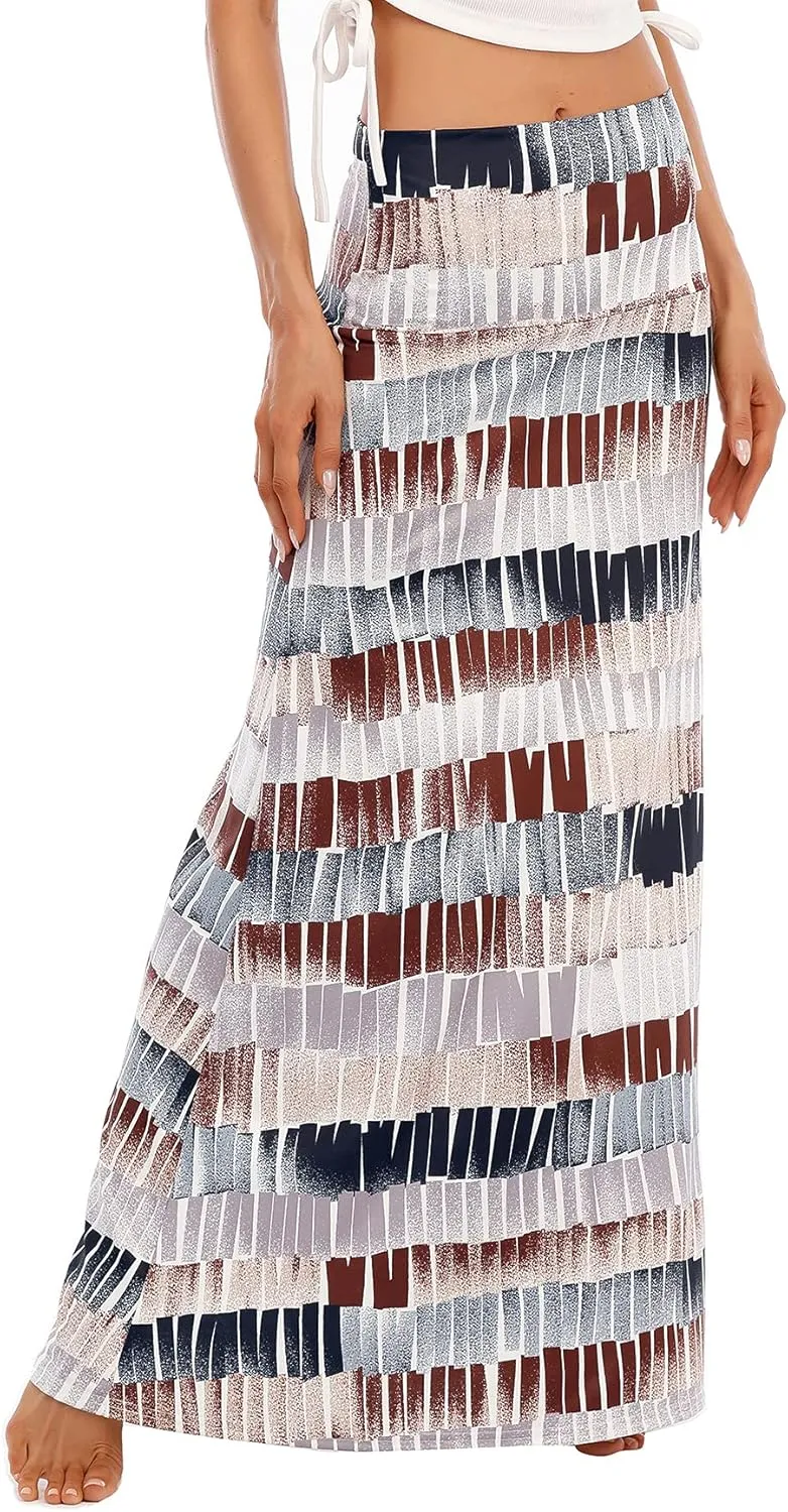Zando Long Skirts for Women Trendy Dresses High Waisted Maxi Skirt Casual Workout Stretchy Flared Flower Skirt for Girls