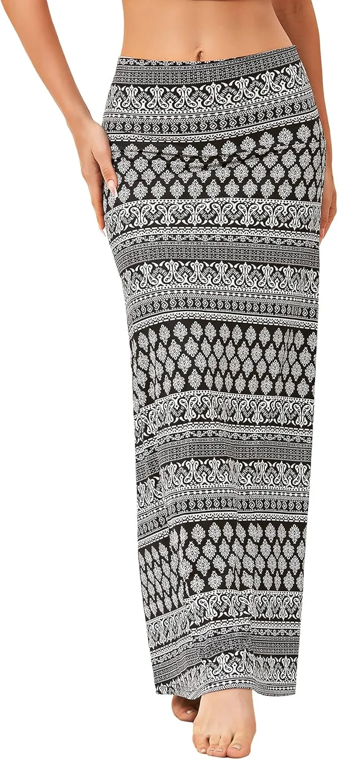 Zando Long Skirts for Women Trendy Dresses High Waisted Maxi Skirt Casual Workout Stretchy Flared Flower Skirt for Girls