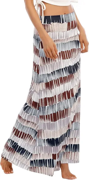 Zando Long Skirts for Women Trendy Dresses High Waisted Maxi Skirt Casual Workout Stretchy Flared Flower Skirt for Girls