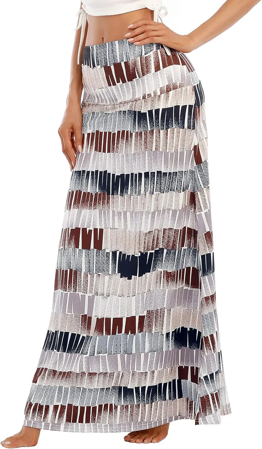 Zando Long Skirts for Women Trendy Dresses High Waisted Maxi Skirt Casual Workout Stretchy Flared Flower Skirt for Girls