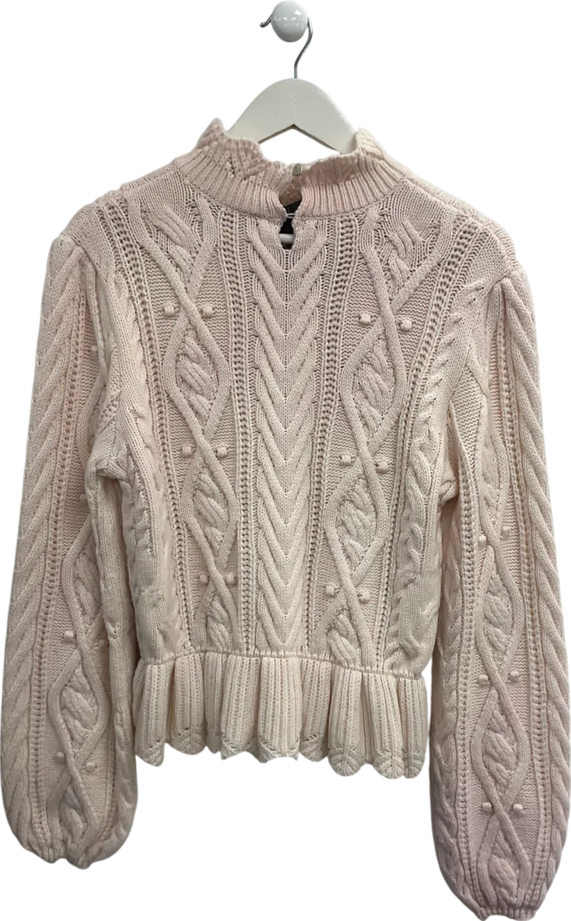 ZARA Pink Scalloped Neck Cable Knit Jumper UK L