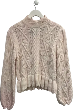 ZARA Pink Scalloped Neck Cable Knit Jumper UK L
