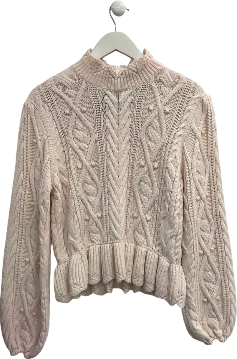 ZARA Pink Scalloped Neck Cable Knit Jumper UK L