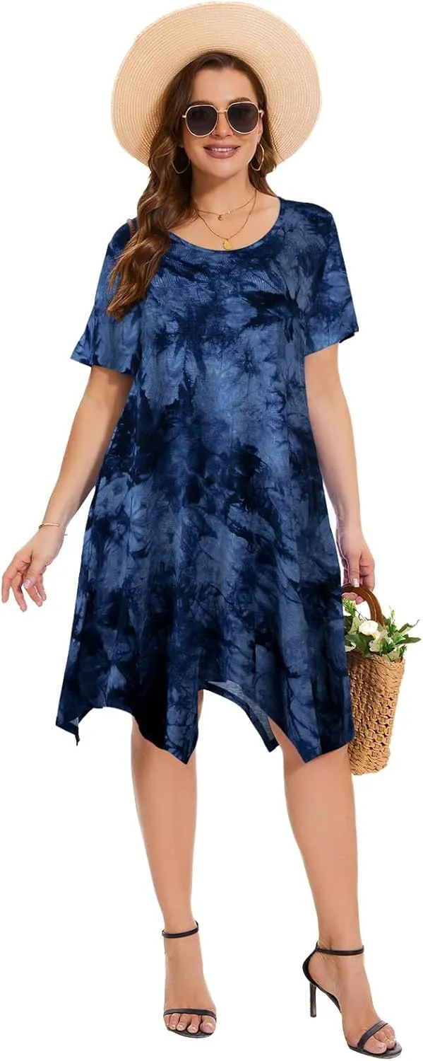 ZENNILO Plus Size Tshirt Dress with Pockets Casual Summer Dresses Crew Neck Short Sleeve Swing Dress for Women