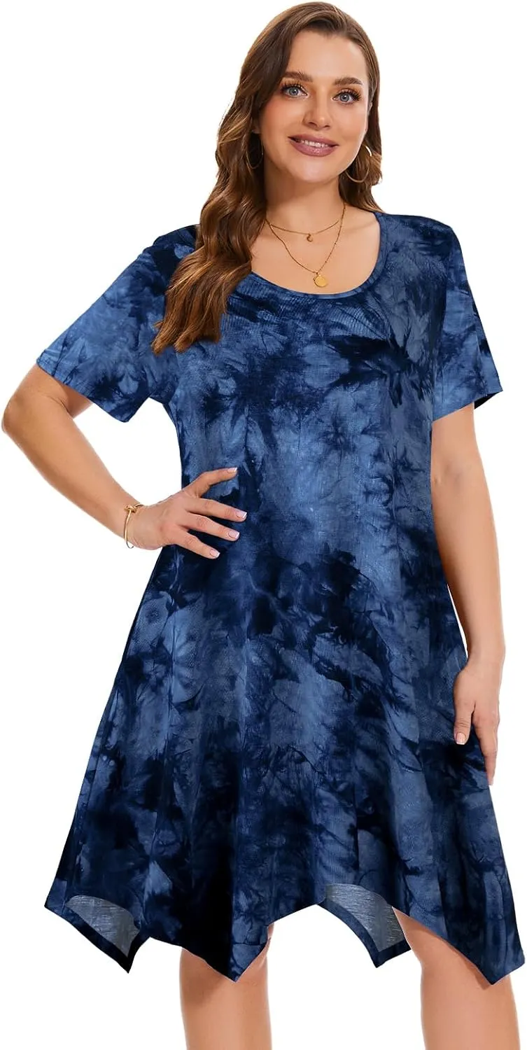 ZENNILO Plus Size Tshirt Dress with Pockets Casual Summer Dresses Crew Neck Short Sleeve Swing Dress for Women