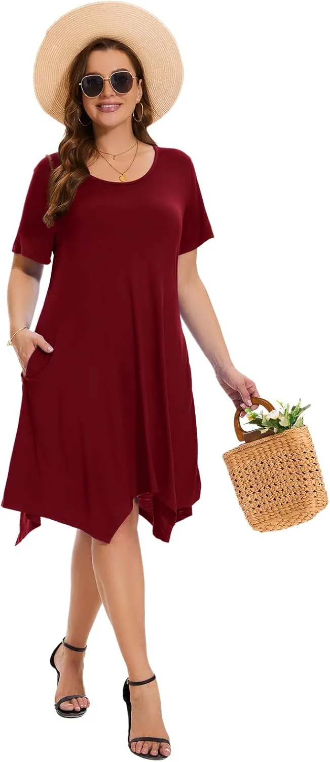 ZENNILO Plus Size Tshirt Dress with Pockets Casual Summer Dresses Crew Neck Short Sleeve Swing Dress for Women