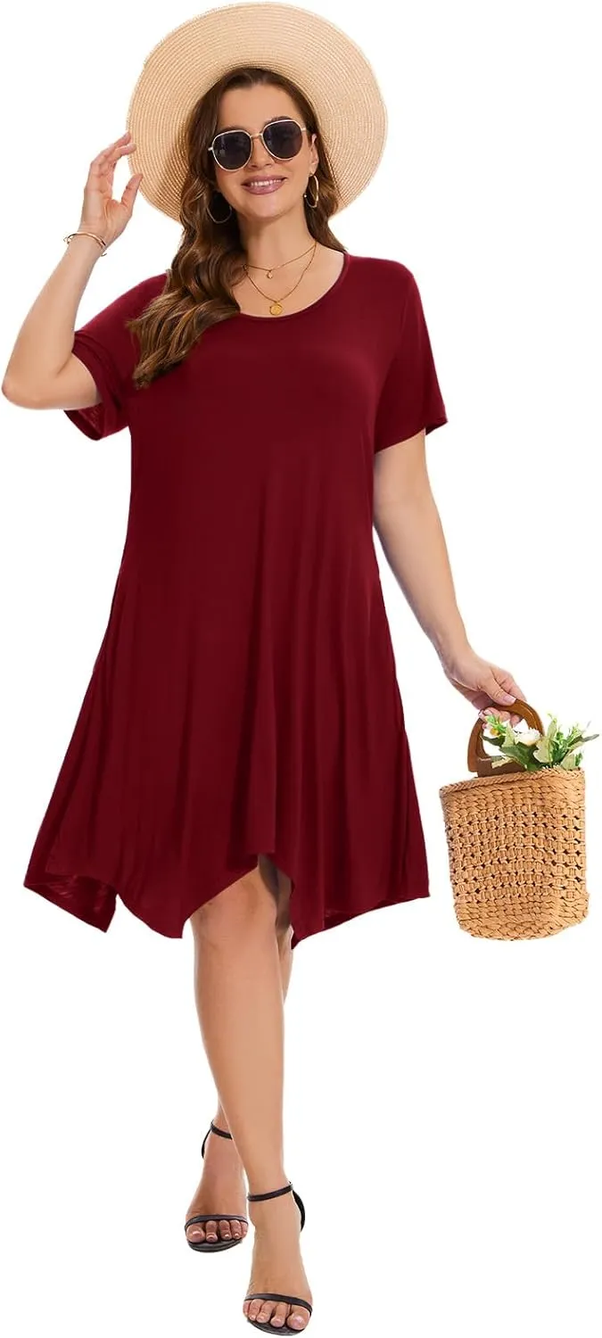 ZENNILO Plus Size Tshirt Dress with Pockets Casual Summer Dresses Crew Neck Short Sleeve Swing Dress for Women