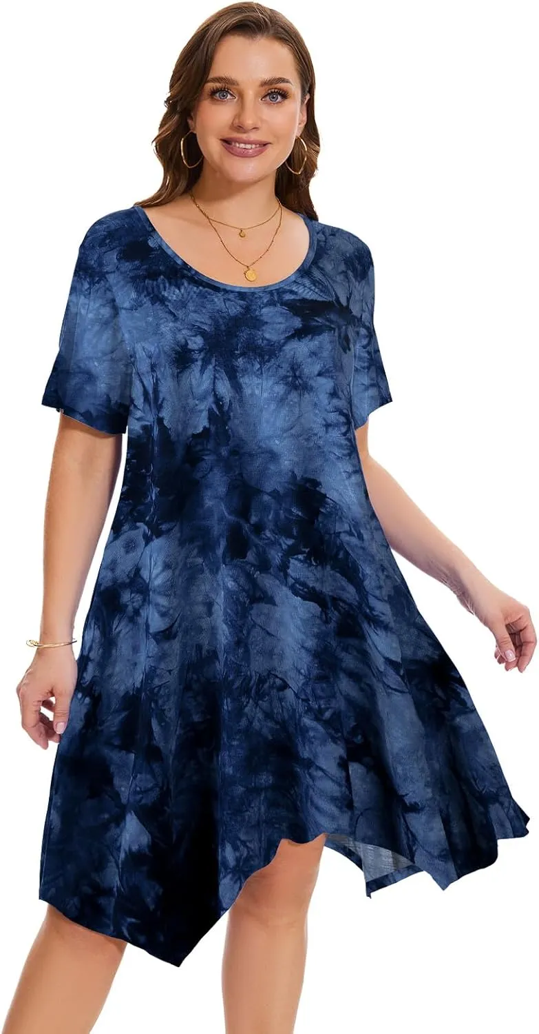ZENNILO Plus Size Tshirt Dress with Pockets Casual Summer Dresses Crew Neck Short Sleeve Swing Dress for Women