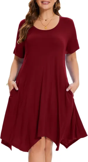 ZENNILO Plus Size Tshirt Dress with Pockets Casual Summer Dresses Crew Neck Short Sleeve Swing Dress for Women