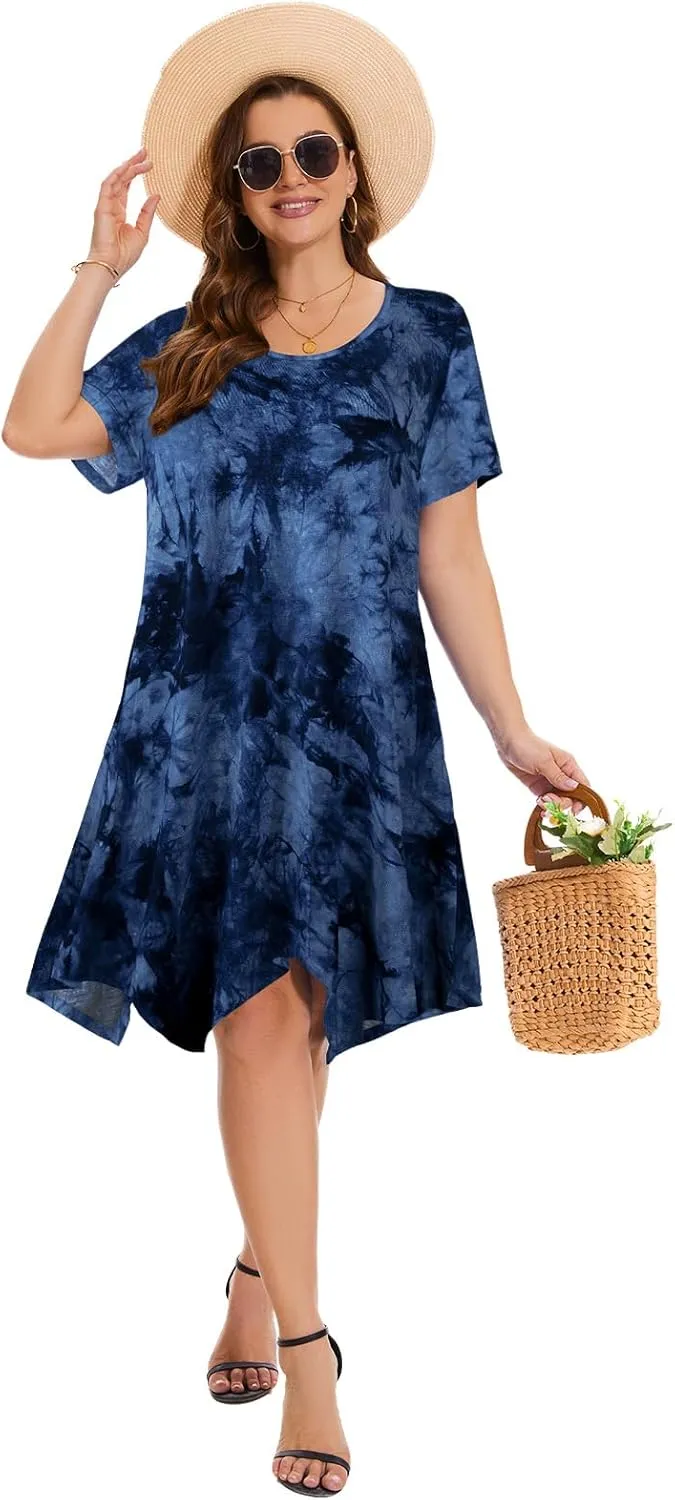 ZENNILO Plus Size Tshirt Dress with Pockets Casual Summer Dresses Crew Neck Short Sleeve Swing Dress for Women