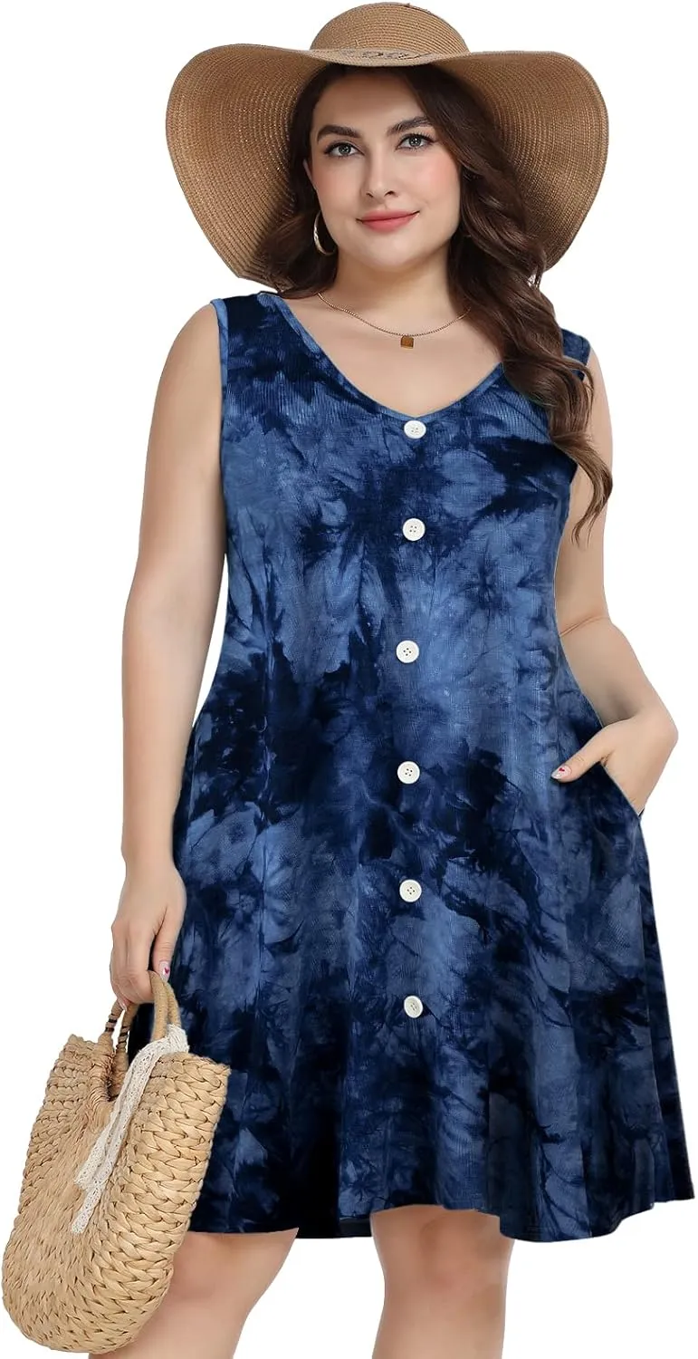 ZENNILO Women's Casual Dresses Tshirt Dresses Plus Size Summer Dresses V Neck Beach Cover Up Sundress with Pockets