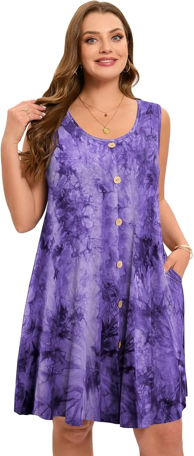 ZENNILO Women's Casual Dresses Tshirt Dresses Plus Size Summer Dresses V Neck Beach Cover Up Sundress with Pockets