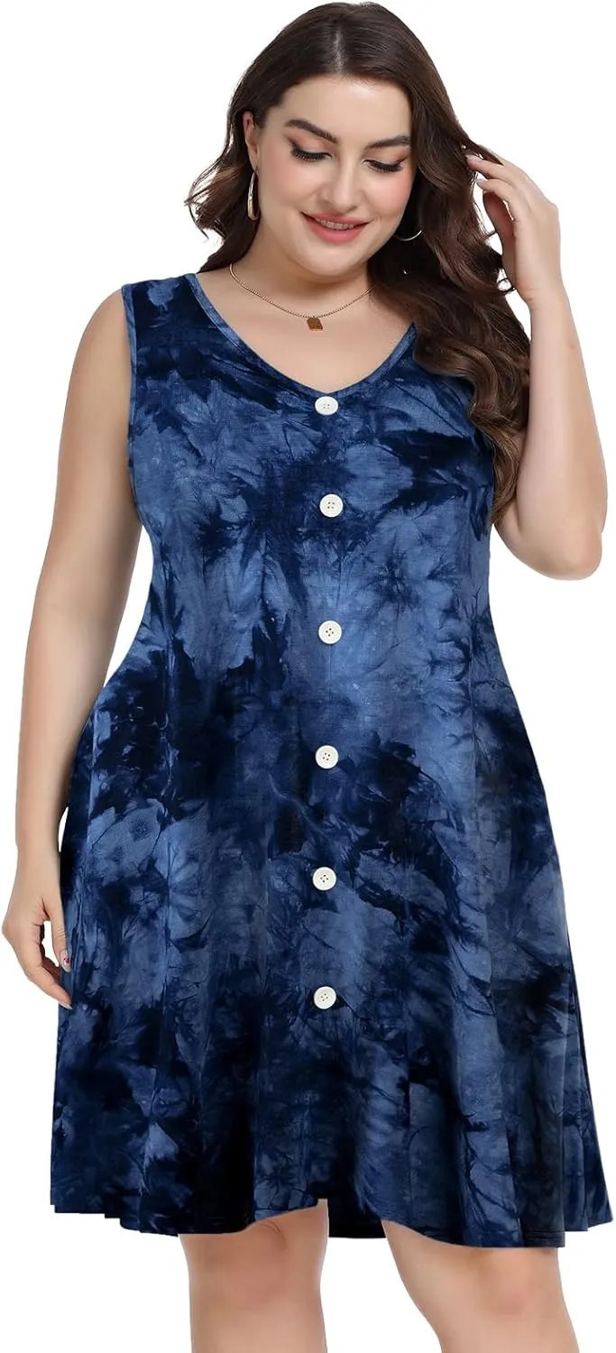 ZENNILO Women's Casual Dresses Tshirt Dresses Plus Size Summer Dresses V Neck Beach Cover Up Sundress with Pockets