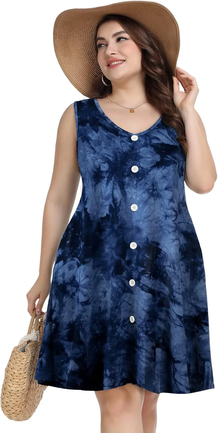 ZENNILO Women's Casual Dresses Tshirt Dresses Plus Size Summer Dresses V Neck Beach Cover Up Sundress with Pockets