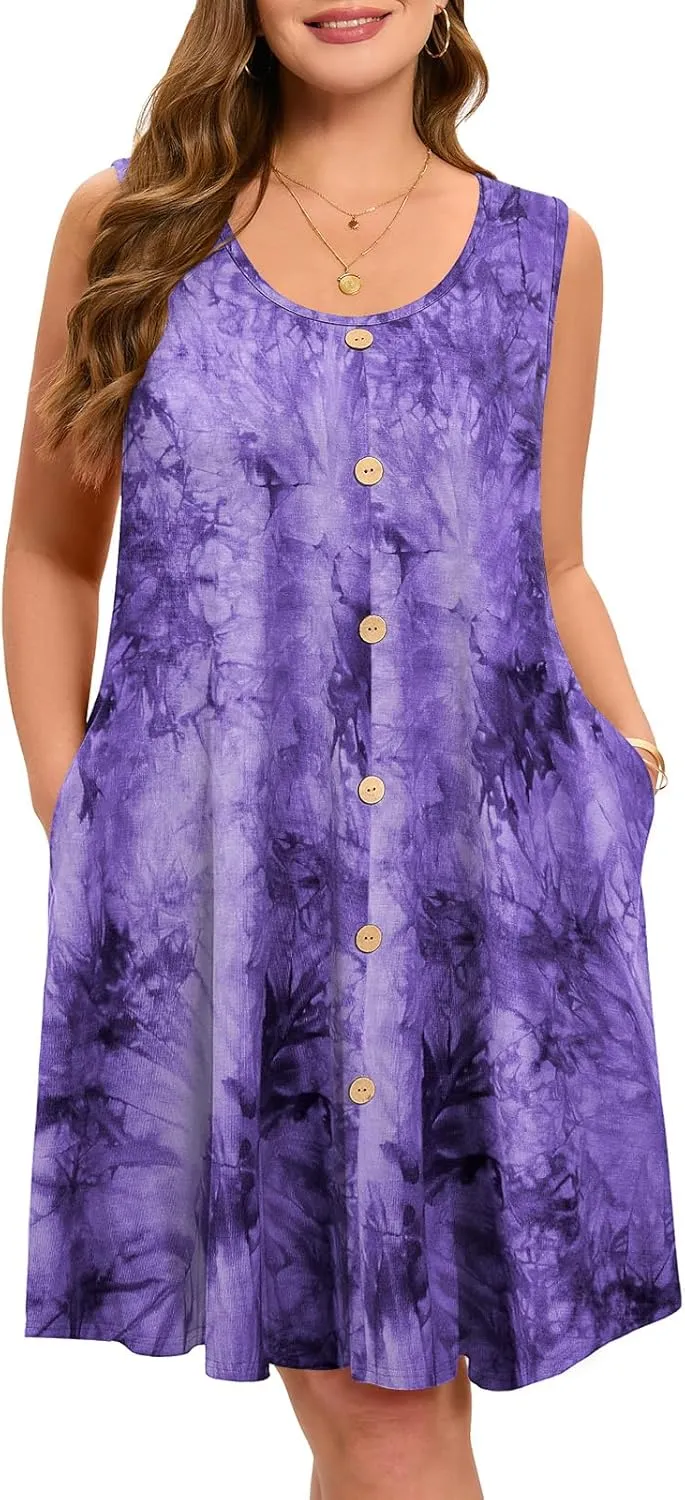 ZENNILO Women's Casual Dresses Tshirt Dresses Plus Size Summer Dresses V Neck Beach Cover Up Sundress with Pockets