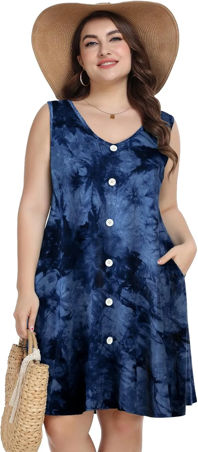 ZENNILO Women's Casual Dresses Tshirt Dresses Plus Size Summer Dresses V Neck Beach Cover Up Sundress with Pockets