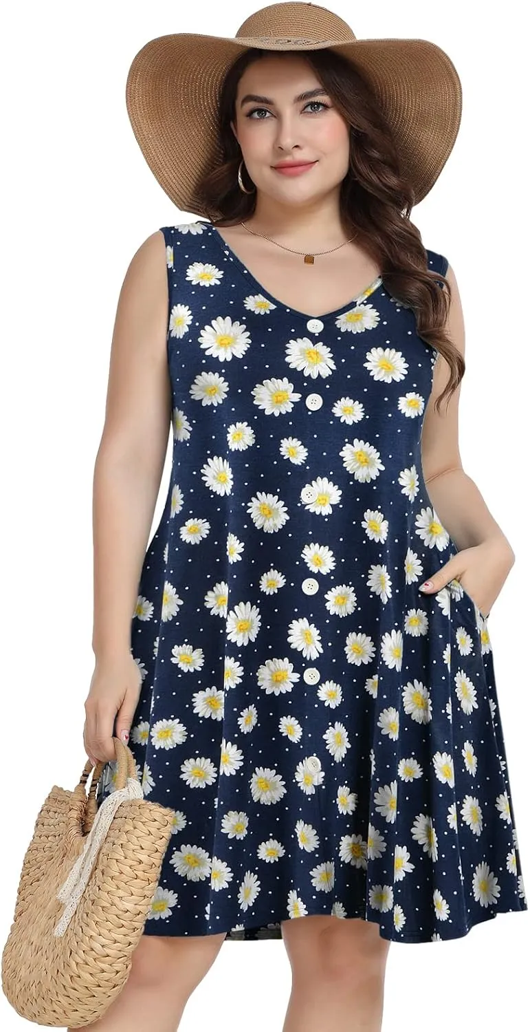 ZENNILO Women's Casual Dresses Tshirt Dresses Plus Size Summer Dresses V Neck Beach Cover Up Sundress with Pockets