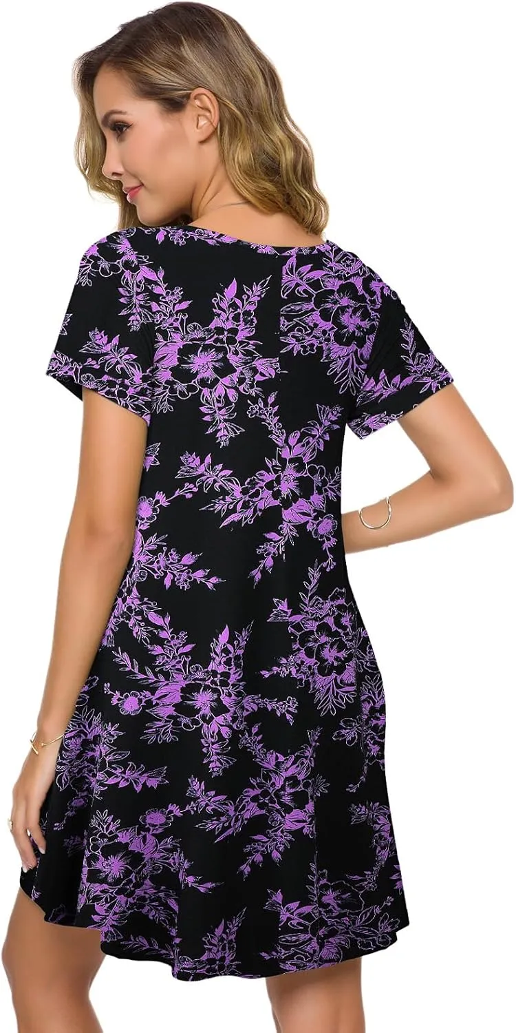 ZENNILO Women's Plus Size T Shirt Dresses with Pockets Casual Summer Dresses V Neck Short Sleeve Swing Dress for Women