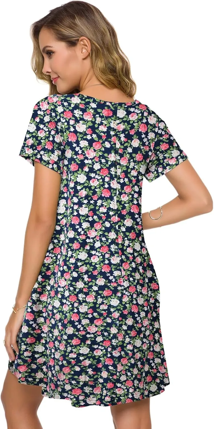ZENNILO Women's Plus Size T Shirt Dresses with Pockets Casual Summer Dresses V Neck Short Sleeve Swing Dress for Women