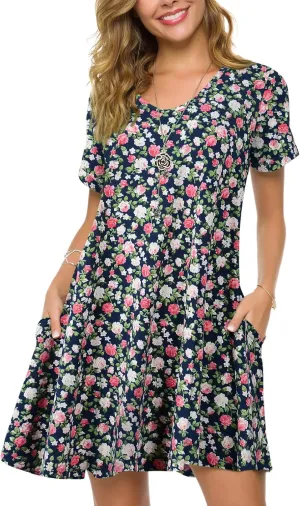 ZENNILO Women's Plus Size T Shirt Dresses with Pockets Casual Summer Dresses V Neck Short Sleeve Swing Dress for Women
