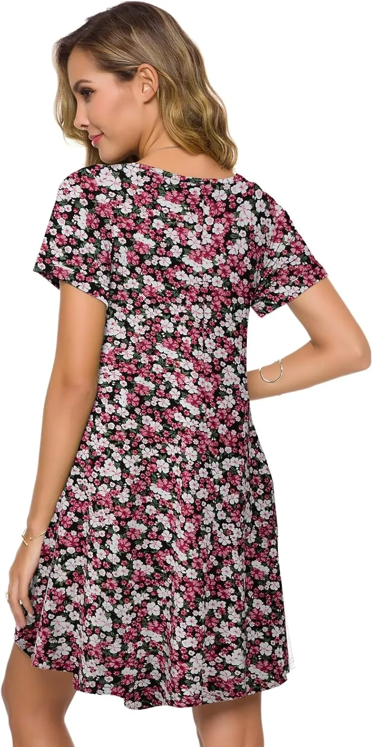 ZENNILO Women's Plus Size T Shirt Dresses with Pockets Casual Summer Dresses V Neck Short Sleeve Swing Dress for Women