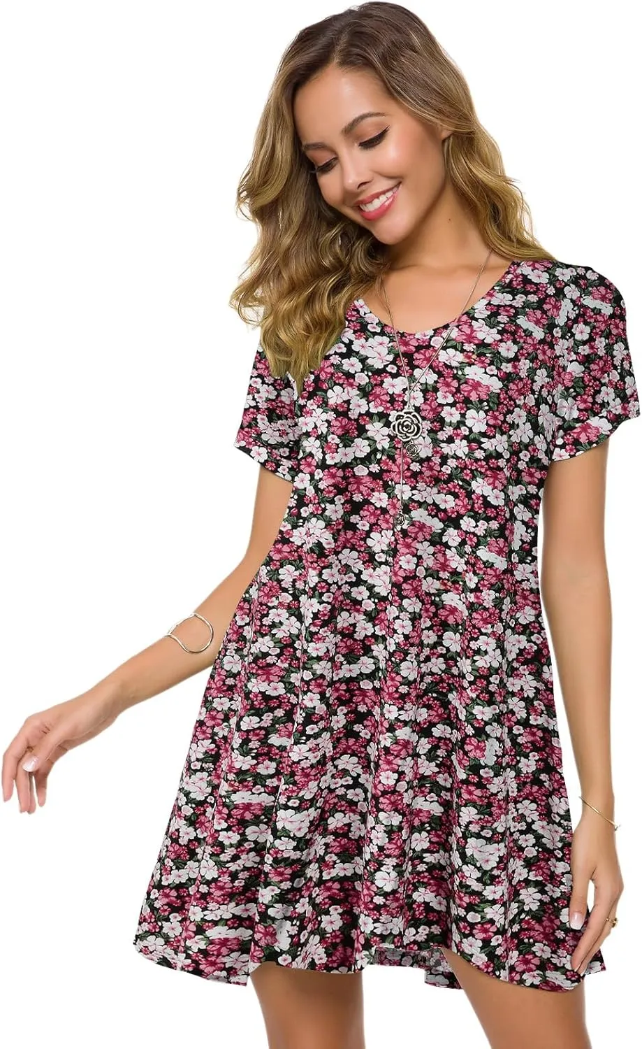 ZENNILO Women's Plus Size T Shirt Dresses with Pockets Casual Summer Dresses V Neck Short Sleeve Swing Dress for Women